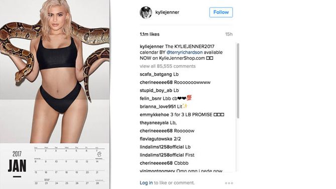 Sambut 2017 Kylie Jenner Pamer Tubuh Seksi di Kalender Tahun Baru